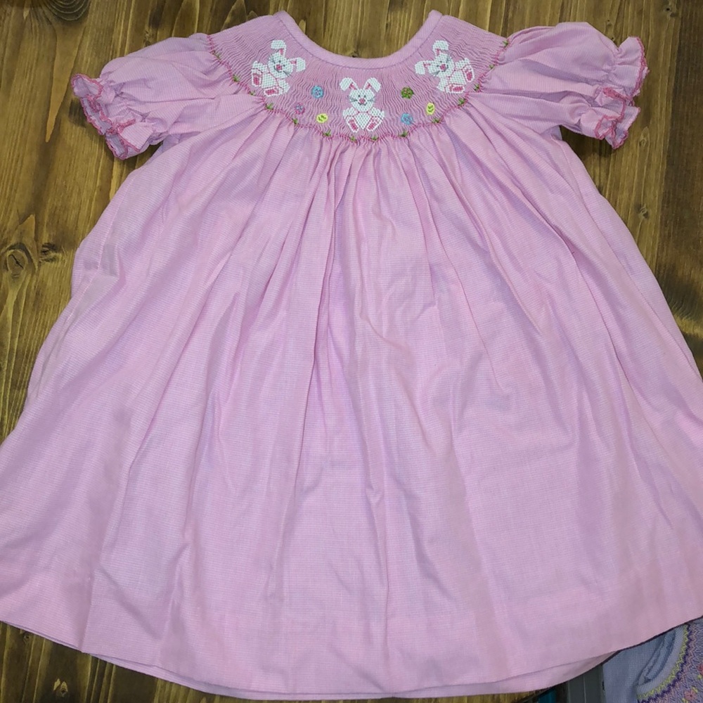 Easter pink smocked bunny 18m dress